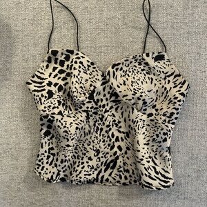 Timing Animal Print Satin Cami in Cream and Black